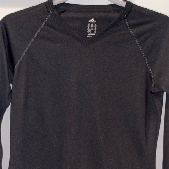 Adidas Climalite Vneck Long Sleeve Logo Tee Black Size XS - Picture 4 of 8